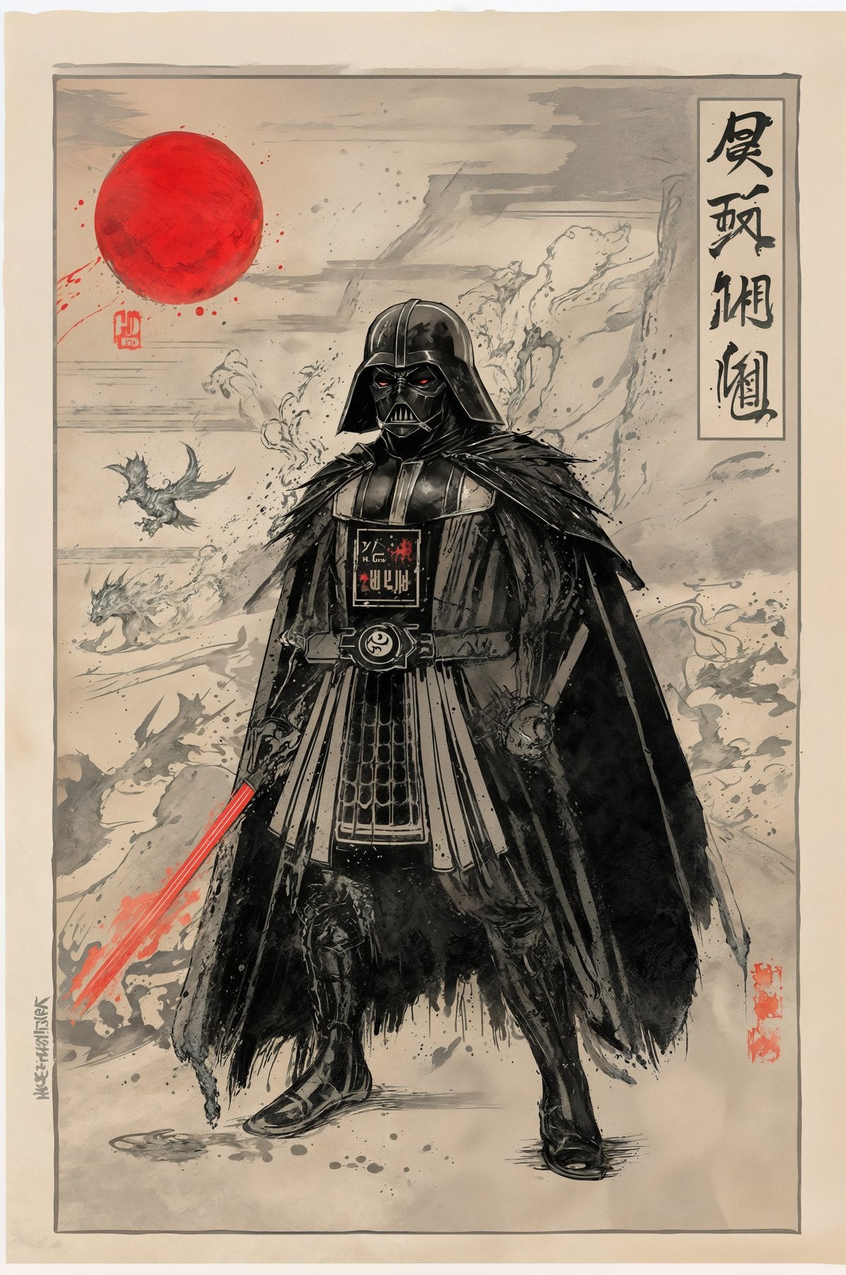 Sato Hageshi – Shadows of the Rising Sun – Darth Vader Sumi-e – Signed and Numbered 3/10