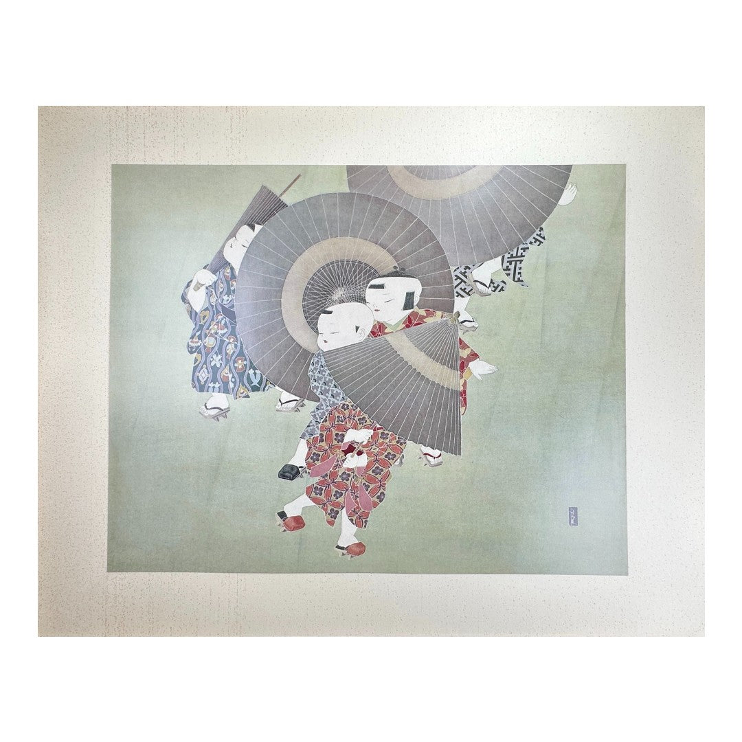 Yusui Toku “Unai” Series – ‘Kasa’ 傘 (Umbrellas) – 1978 Shōwa Era Limited Edition | Kaga Yuzen Style Washi Print