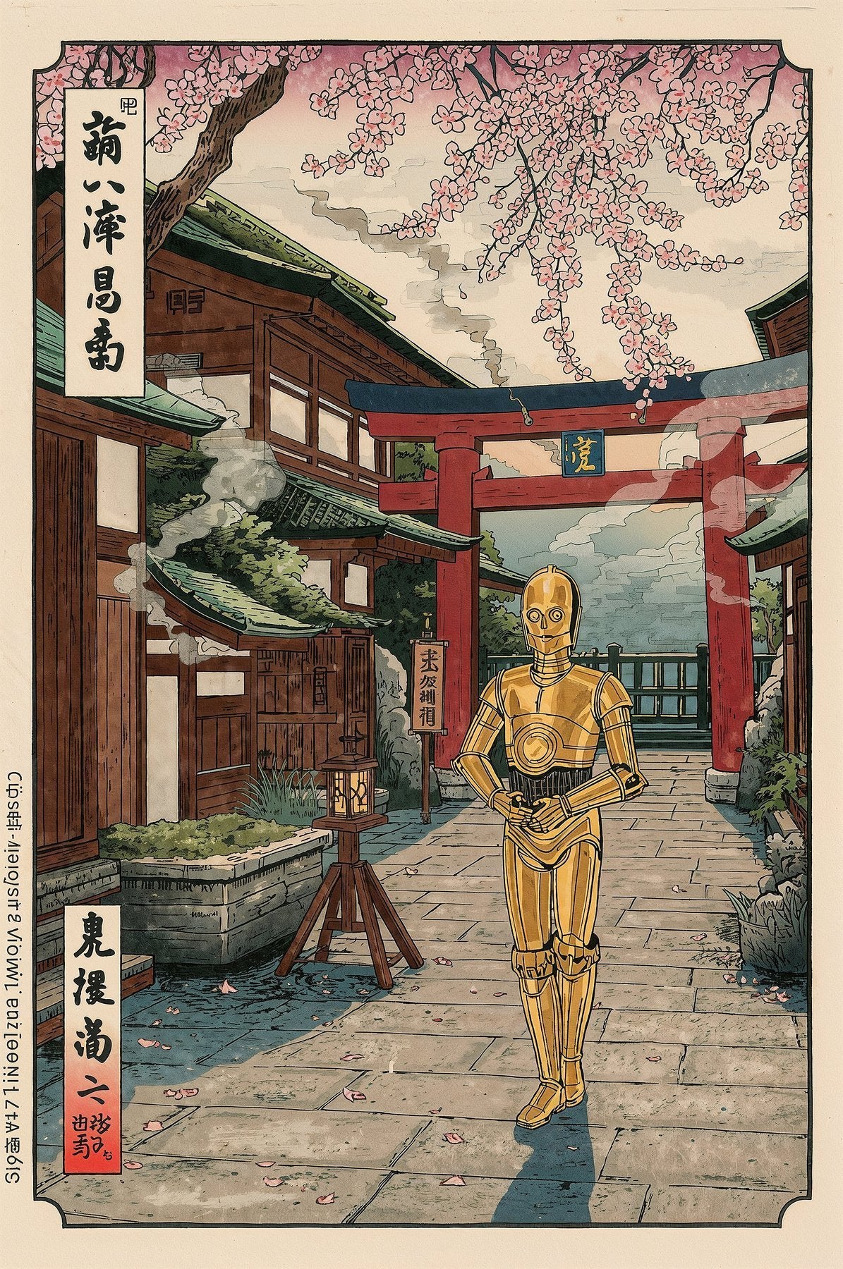 Sato Hageshi - Droid Among Blossoms - Signed and Numbered 3/10