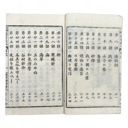 Antique Japanese textbook Fukyusha Meiji era geography and reading lessons with colored map