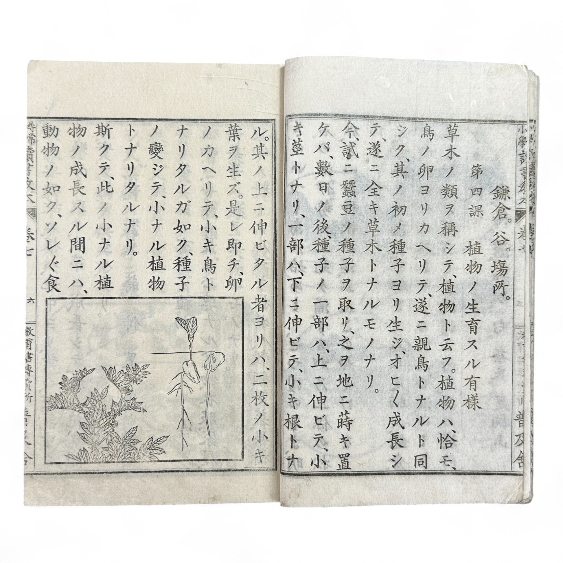 Antique Japanese textbook Fukyusha Meiji era geography and reading lessons with colored map