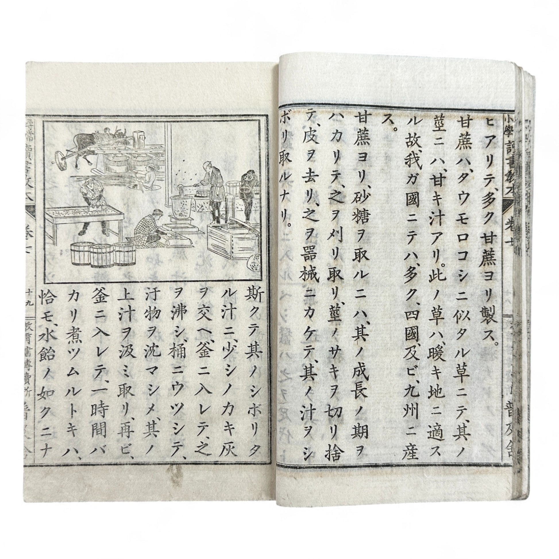 Antique Japanese textbook Fukyusha Meiji era geography and reading lessons with colored map