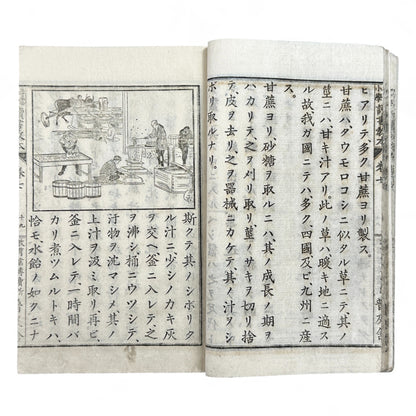 Antique Japanese textbook Fukyusha Meiji era geography and reading lessons with colored map