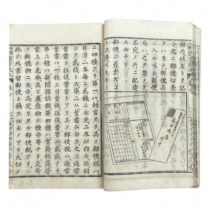 Antique Japanese textbook Fukyusha Meiji era geography and reading lessons with colored map