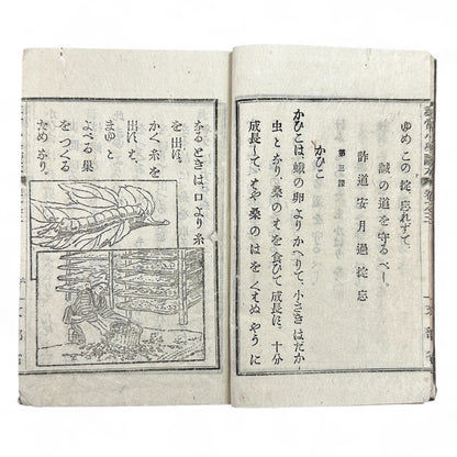 Meiji 20 Japanese textbook Jinjō Shōgaku Tokuhon Ministry of Education woodblock print illustrations 1887