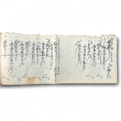 Edo-period Japanese handwritten merchant ledger (帳簿) in kuzushiji script, ink on washi paper, used for rice trade accounting, circa 1850.