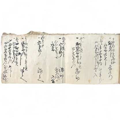 Edo-period Japanese handwritten merchant ledger (帳簿) in kuzushiji script, ink on washi paper, used for rice trade accounting, circa 1850.