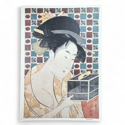 Kitagawa Utamaro ukiyo-e print – 虫籠を持つ女 Woman with an Insect Cage – Edo bijin-ga Japanese woodblock art reproduction