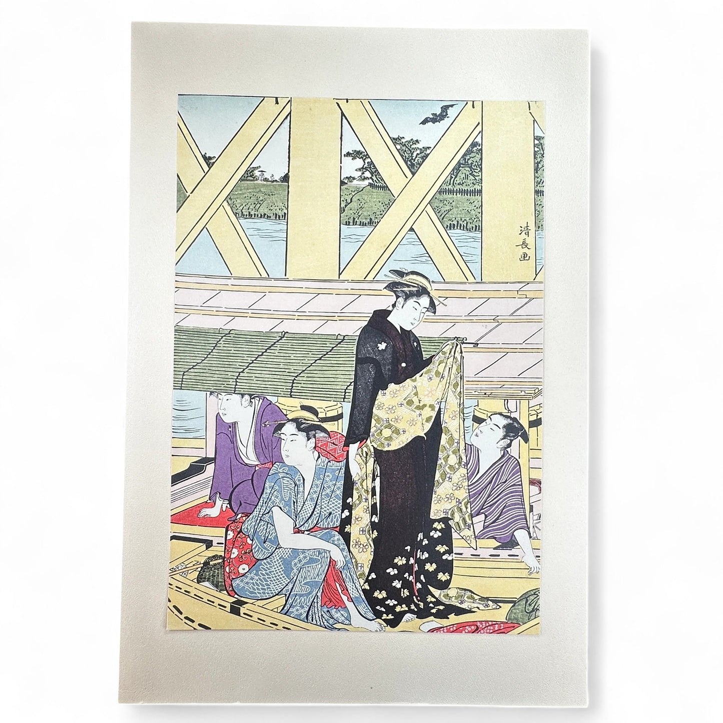 KIYONAGA 鳥居清長 両国橋夕涼み図 Women on Boat under Ryogoku Bridge | Edo Ukiyo-e Japanese Woodblock Print Reproduction