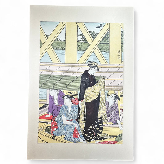 KIYONAGA 鳥居清長 両国橋夕涼み図 Women on Boat under Ryogoku Bridge | Edo Ukiyo-e Japanese Woodblock Print Reproduction