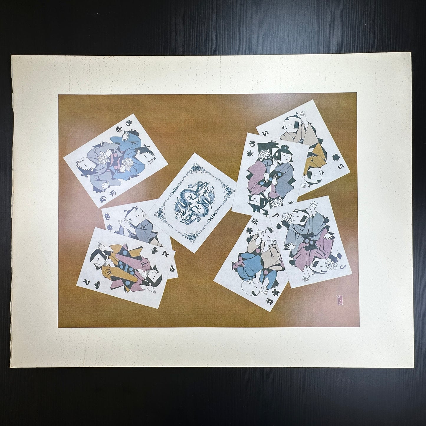 Yusui Toku Unai Series Karuta 1978 Showa Era Kaga Yuzen Japanese art print of playing cards and children on washi paper limited edition