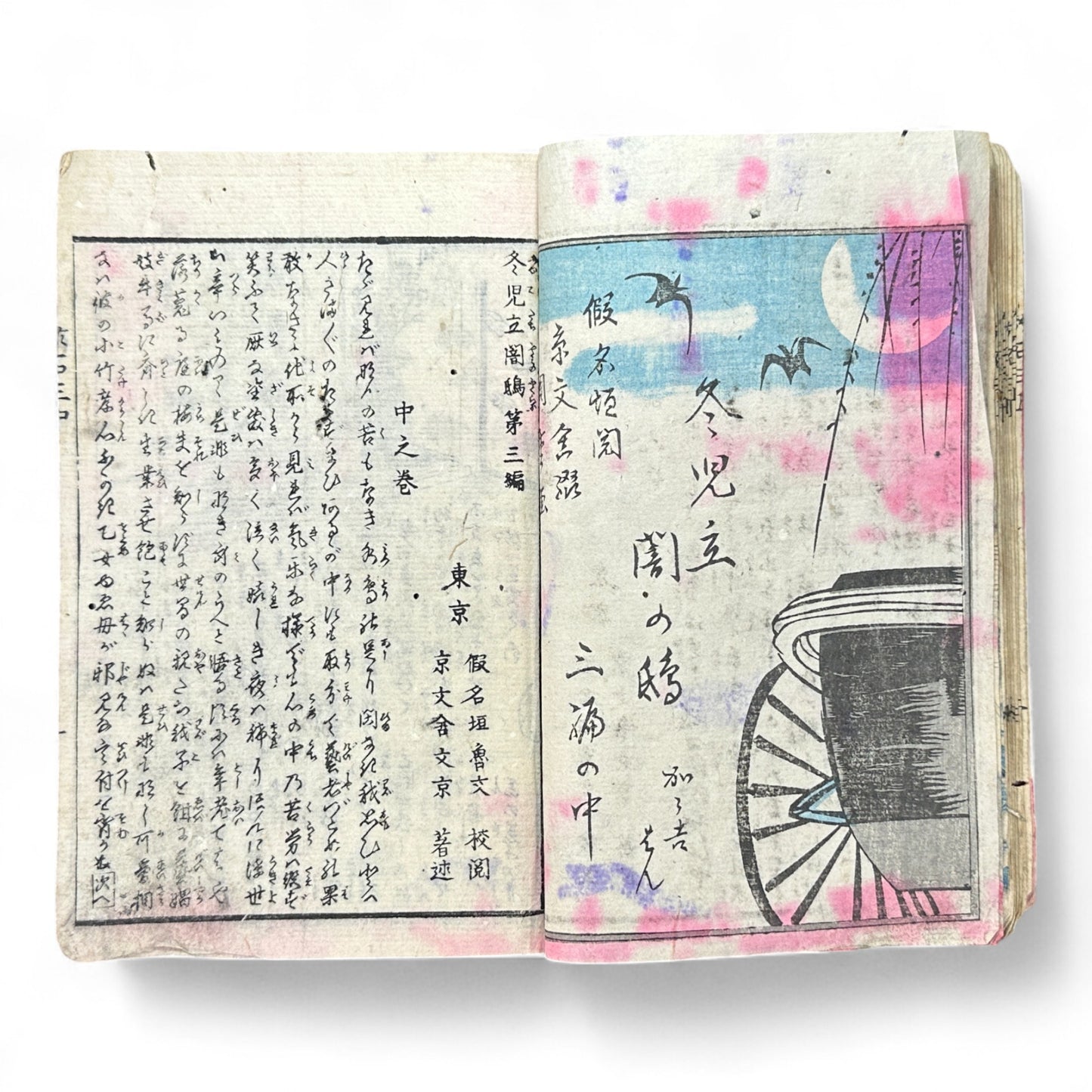 Kurahashi Tōji Ritsuhō-zuru (倉橋冬児立圃鶴) – Complete 3-Volume Meiji Woodblock-Printed Novel by Kurahashi Tōji & Seirentei Bunjū (1882 Japan)-B82