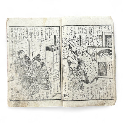 Edo Period Samurai Illustrated Book – Two Volumes Combined – Woodblock Printed Japanese Antique-B93