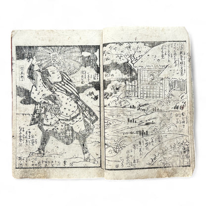 Edo Period Samurai Illustrated Book – Two Volumes Combined – Woodblock Printed Japanese Antique-B93