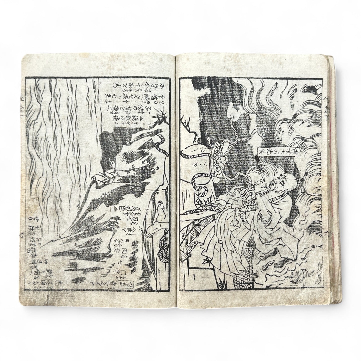 Edo Period Samurai Illustrated Book – Two Volumes Combined – Woodblock Printed Japanese Antique-B93