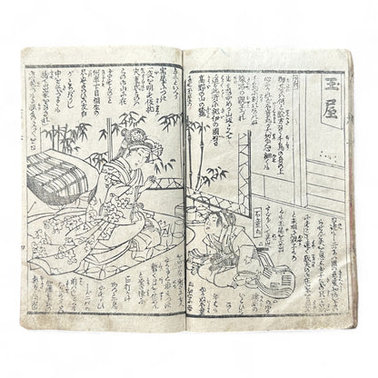 Edo Period Samurai & Landscape Illustrated Book – Two Volumes in One – Japanese Woodblock Printing-B94