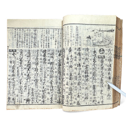 Edo Japanese Illustrated Encyclopedia – History, Divination, Palmistry, Calendars & Figures – Rare Woodblock Compendium - B126