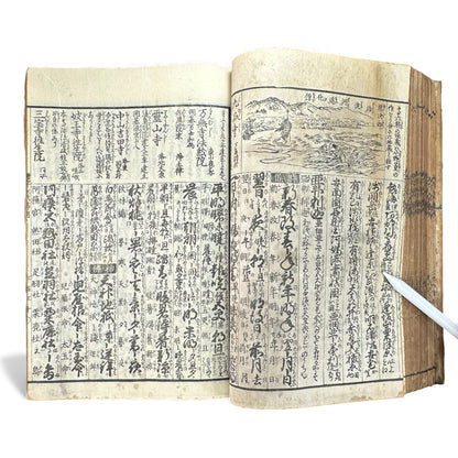 Edo Japanese Illustrated Encyclopedia – History, Divination, Palmistry, Calendars & Figures – Rare Woodblock Compendium - B126