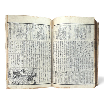 Edo Japanese Illustrated Encyclopedia – History, Divination, Palmistry, Calendars & Figures – Rare Woodblock Compendium - B126