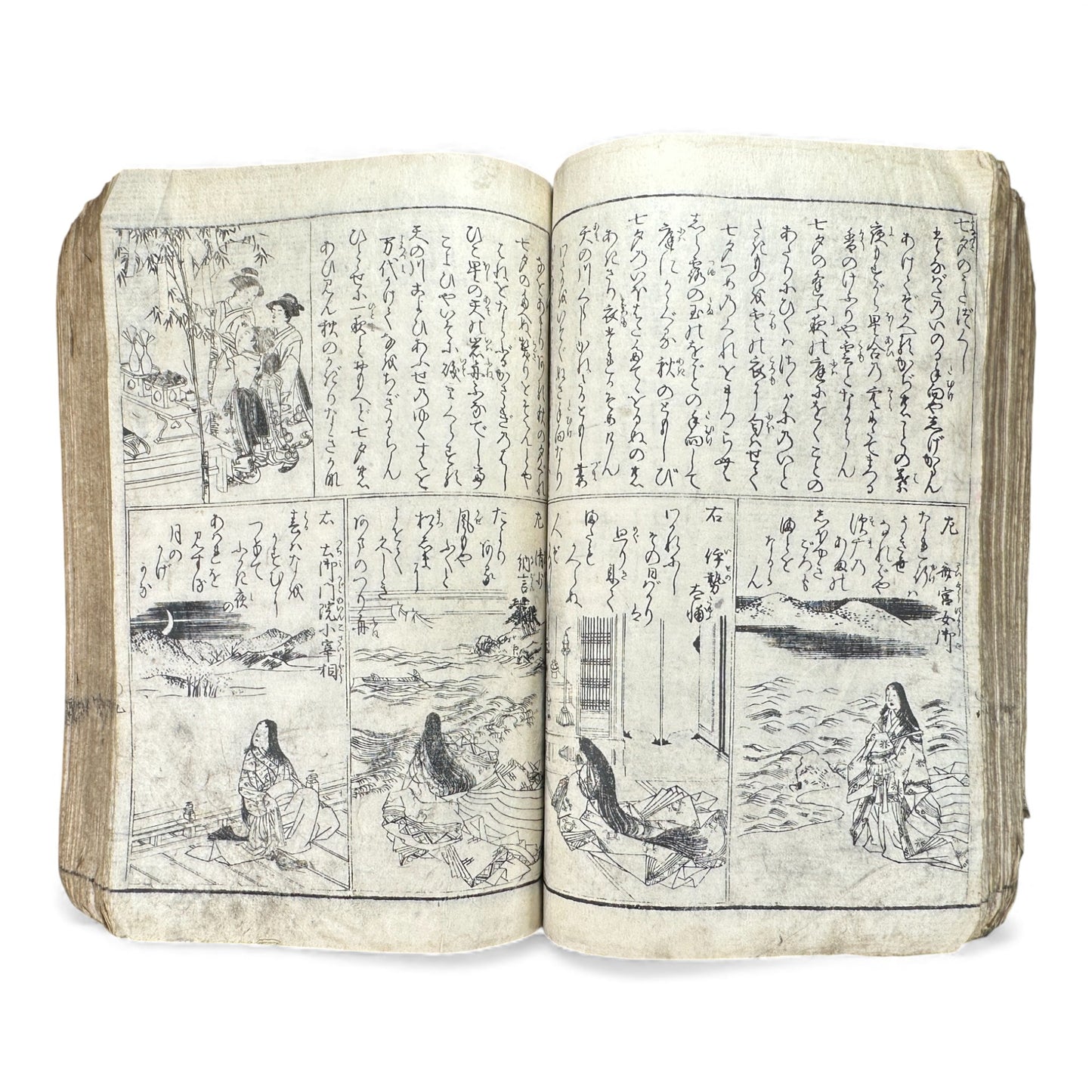 Edo Period Illustrated Waka & Seasonal Customs Book – Woodblock Printed Poetry & Scenes (Japan, c.1800–1860) - B127