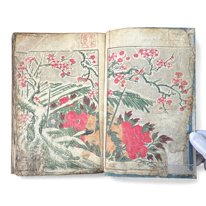 Edo Woodblock Illustrated Book – Japanese Antique Ehon – Seasons, Poetry & Court Scenes – Late Edo - B153