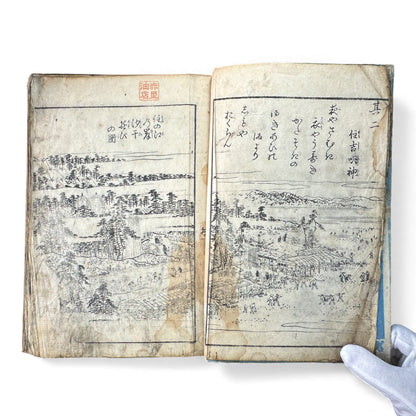 Edo Woodblock Illustrated Book – Japanese Antique Ehon – Seasons, Poetry & Court Scenes – Late Edo - B153