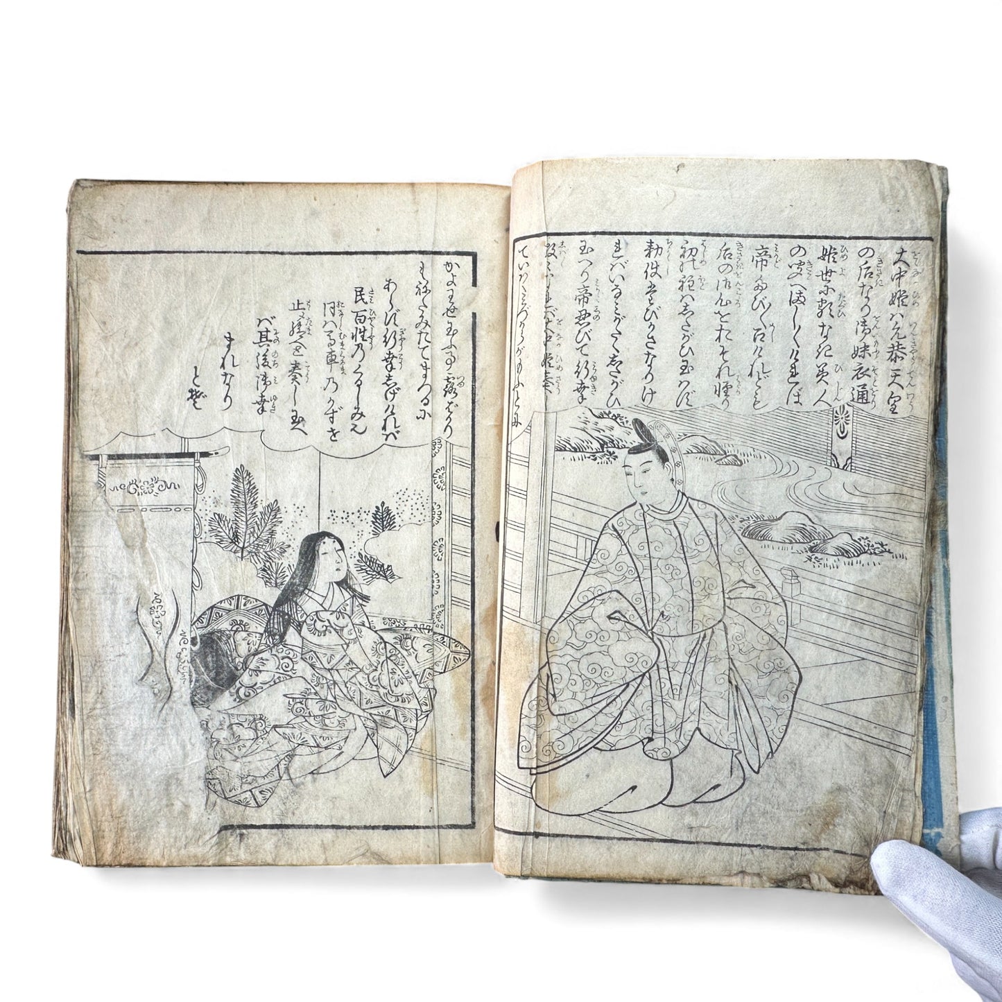 Edo Woodblock Illustrated Book – Japanese Antique Ehon – Seasons, Poetry & Court Scenes – Late Edo - B153