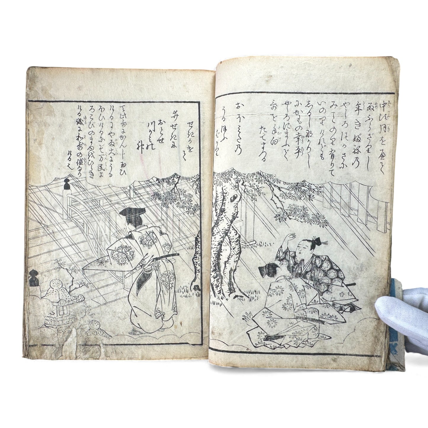 Edo Woodblock Illustrated Book – Japanese Antique Ehon – Seasons, Poetry & Court Scenes – Late Edo - B153