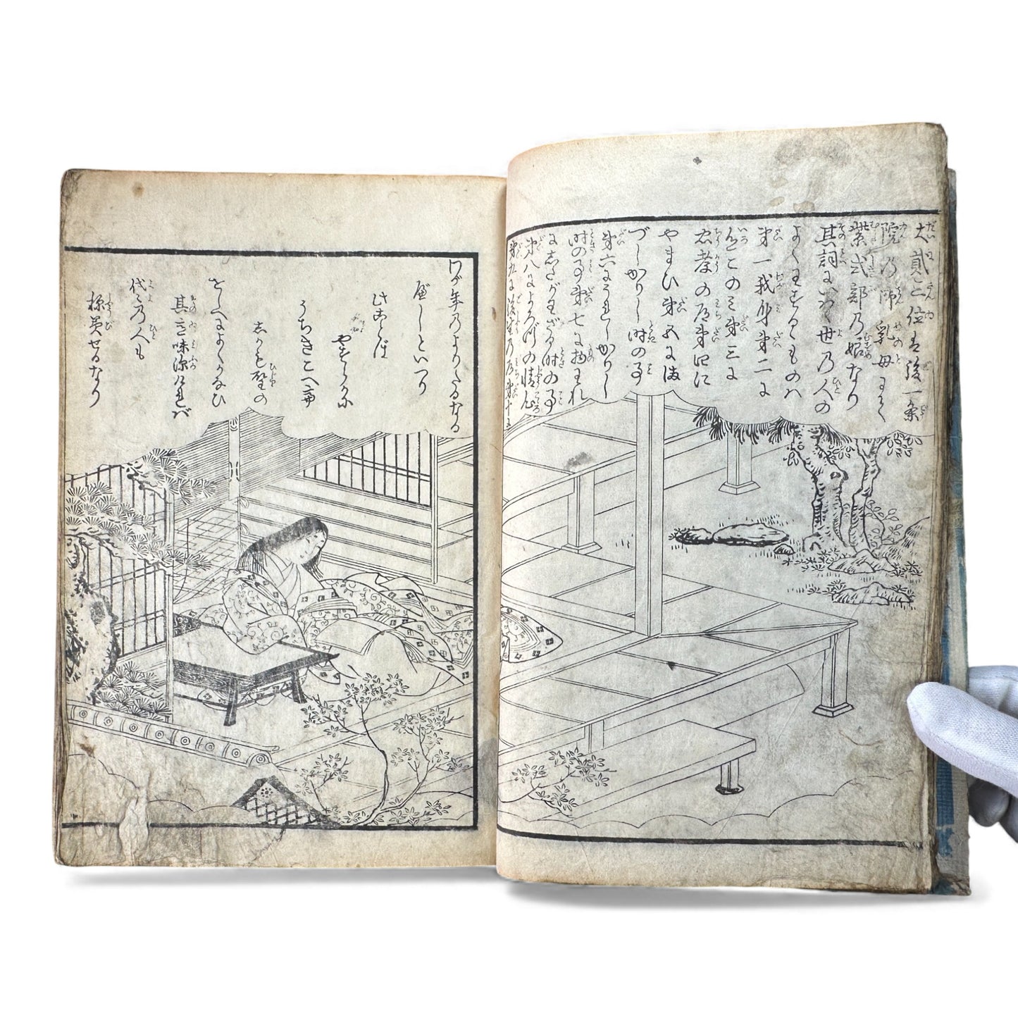Edo Woodblock Illustrated Book – Japanese Antique Ehon – Seasons, Poetry & Court Scenes – Late Edo - B153