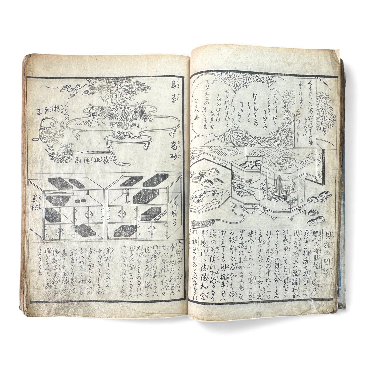 Edo Woodblock Illustrated Book – Japanese Antique Ehon – Seasons, Poetry & Court Scenes – Late Edo - B153