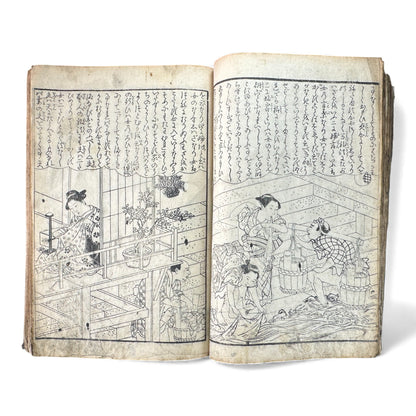 Edo Woodblock Illustrated Book – Japanese Antique Ehon – Seasons, Poetry & Court Scenes – Late Edo - B153
