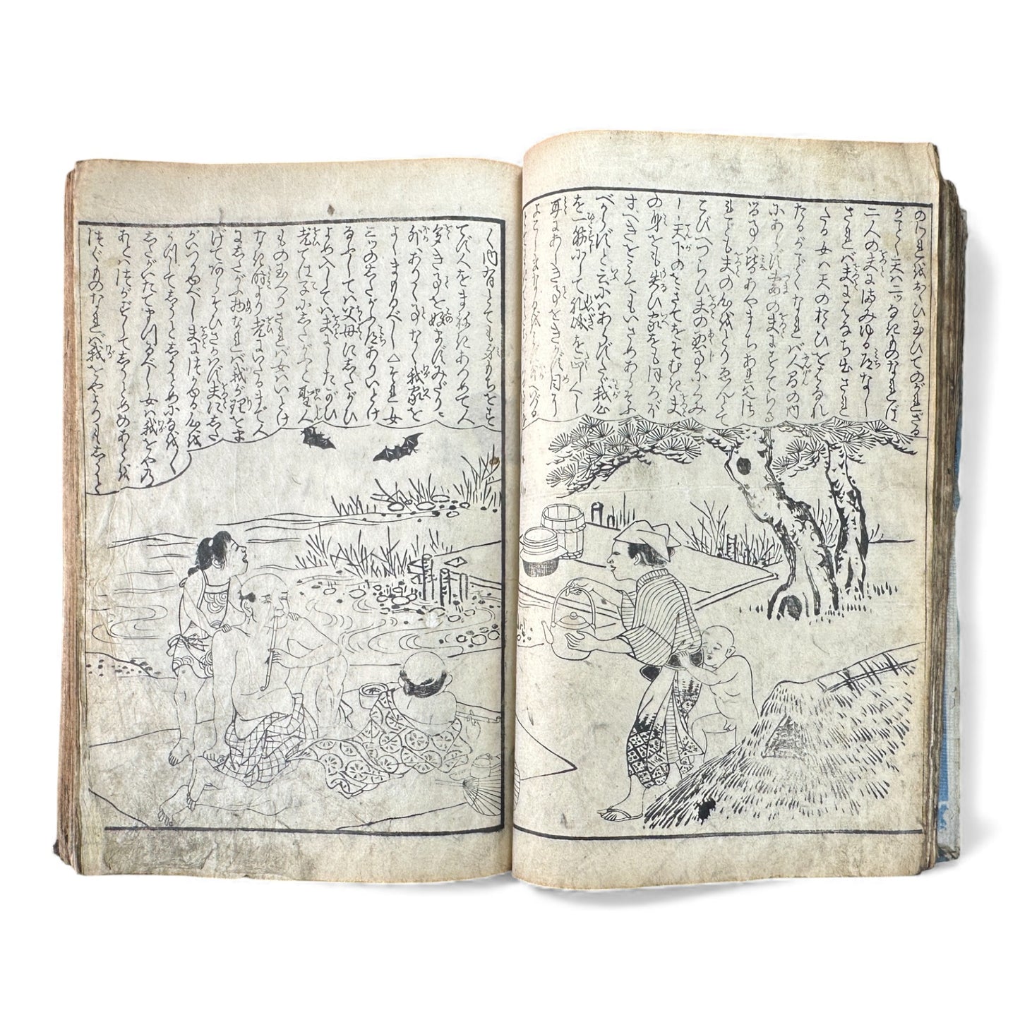 Edo Woodblock Illustrated Book – Japanese Antique Ehon – Seasons, Poetry & Court Scenes – Late Edo - B153