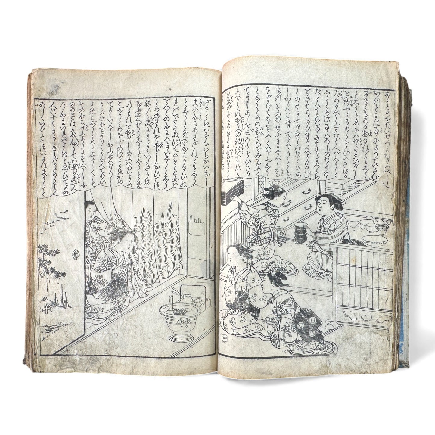 Edo Woodblock Illustrated Book – Japanese Antique Ehon – Seasons, Poetry & Court Scenes – Late Edo - B153