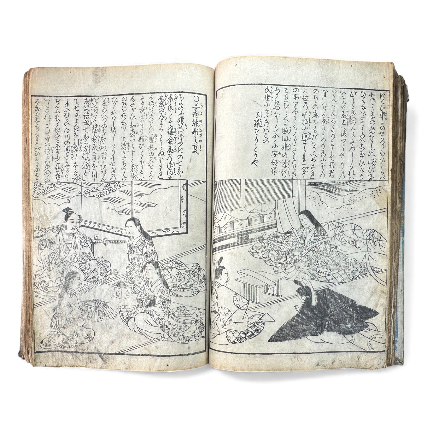 Edo Woodblock Illustrated Book – Japanese Antique Ehon – Seasons, Poetry & Court Scenes – Late Edo - B153