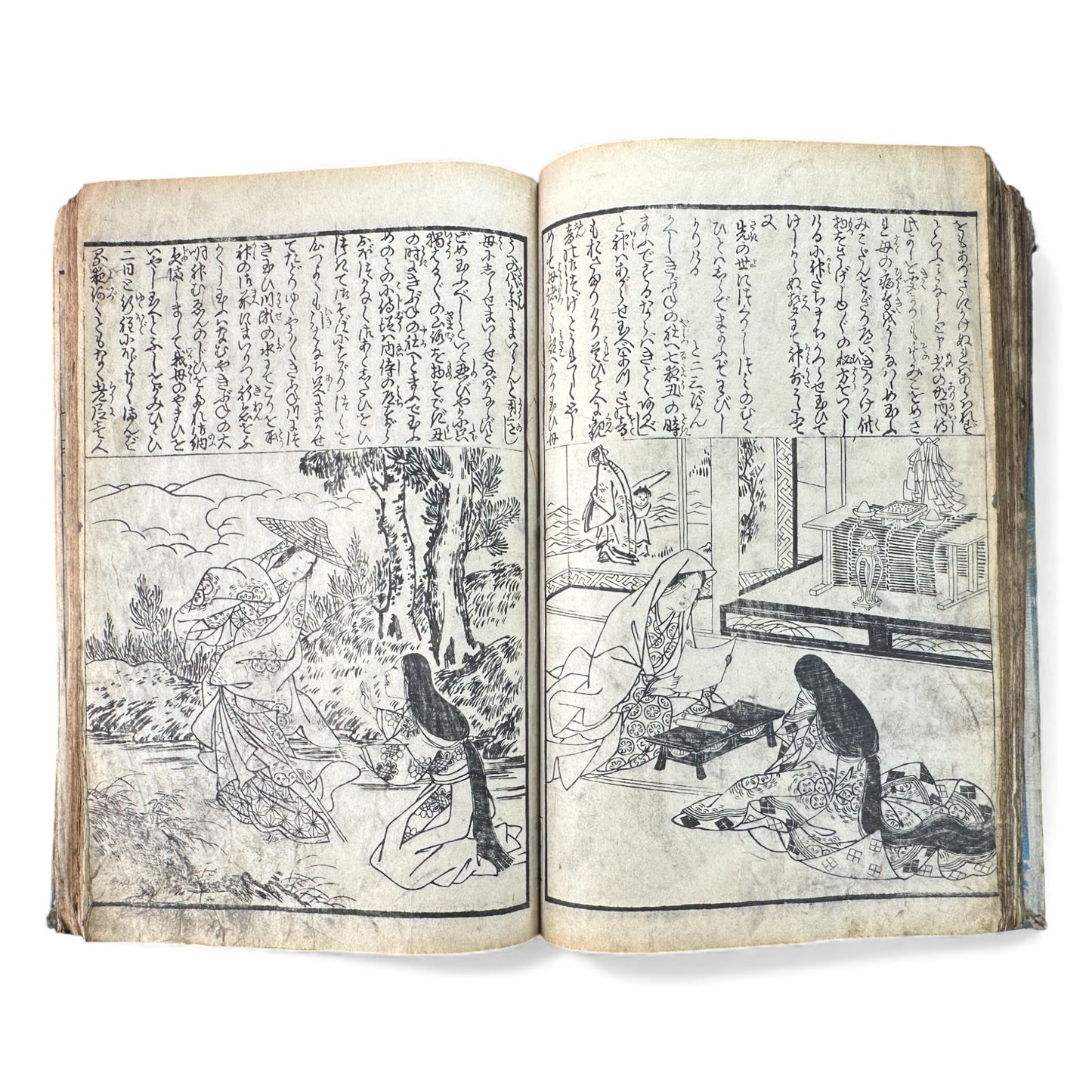 Edo Woodblock Illustrated Book – Japanese Antique Ehon – Seasons, Poetry & Court Scenes – Late Edo - B153
