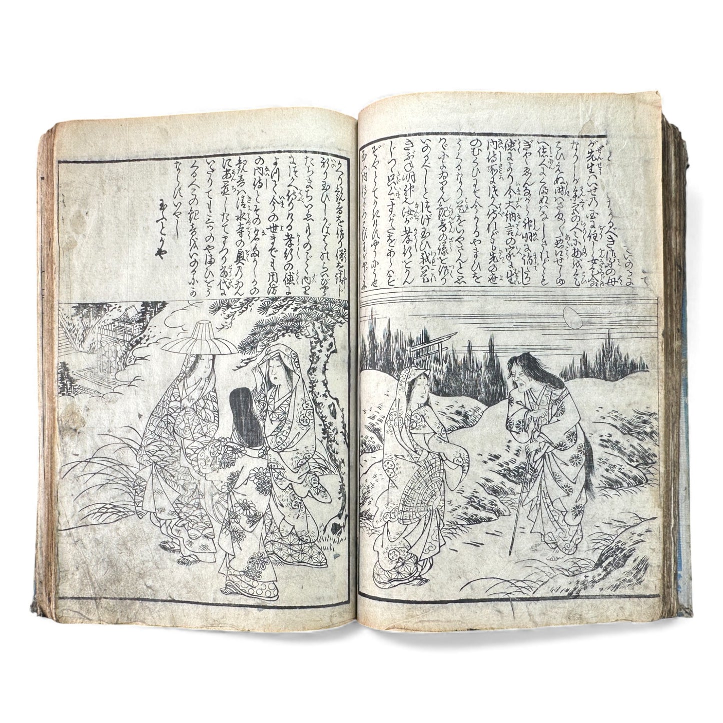 Edo Woodblock Illustrated Book – Japanese Antique Ehon – Seasons, Poetry & Court Scenes – Late Edo - B153