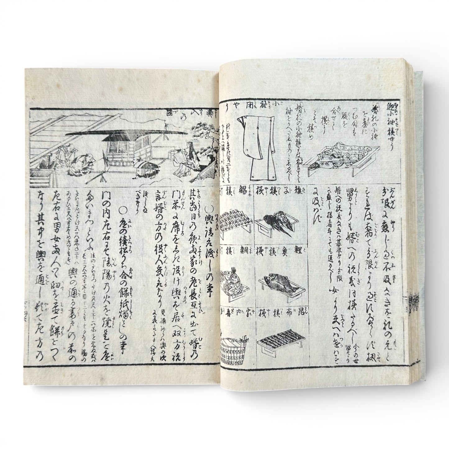 Late Edo to Early Meiji Japanese Woodblock Book – Illustrated Daily Life, Moral Tales & Practical Diagrams - B192