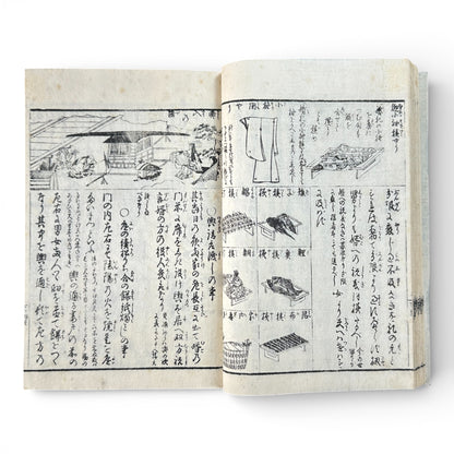 Late Edo to Early Meiji Japanese Woodblock Book – Illustrated Daily Life, Moral Tales & Practical Diagrams - B192