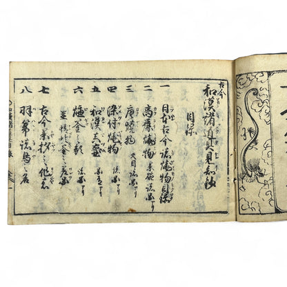 万寶全書 (Manpō Zensho) – Edo Period Japanese Woodblock Book – Illustrated Ceramics & Scholar Objects Reference – Rare Antique-B22
