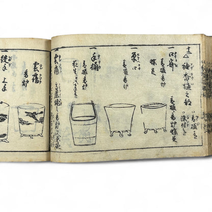 万寶全書 (Manpō Zensho) – Edo Period Japanese Woodblock Book – Illustrated Ceramics & Scholar Objects Reference – Rare Antique-B22