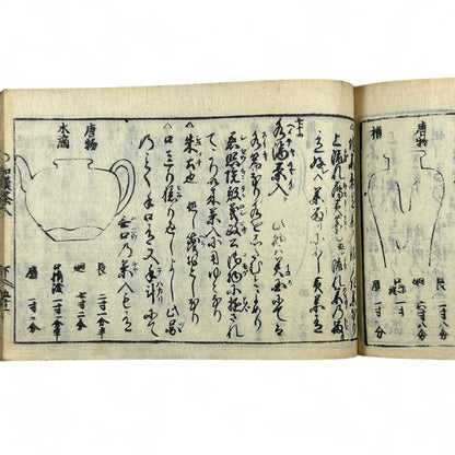 古今和漢萬寶全書 (Kokin Wakan Manpō Zensho) – Edo Period Japanese Woodblock Book – Illustrated Tea Utensil & Scholar Object Compendium – Rare Antique-B23