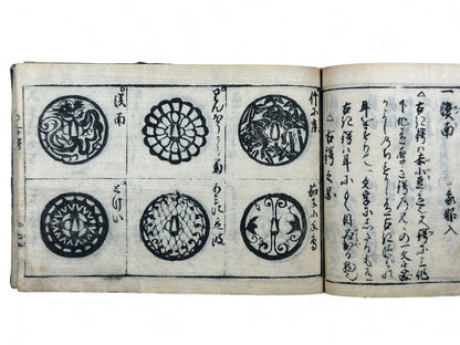 古今和漢萬寶全書 (Kokin Wakan Manpō Zensho) – Edo Period Japanese Woodblock Book – Metalwork & Crest Designs (Kamon) – Decorative Arts Encyclopedia – Rare Antique-B25