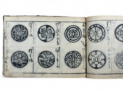 古今和漢萬寶全書 (Kokin Wakan Manpō Zensho) – Edo Period Japanese Woodblock Book – Metalwork & Crest Designs (Kamon) – Decorative Arts Encyclopedia – Rare Antique-B25