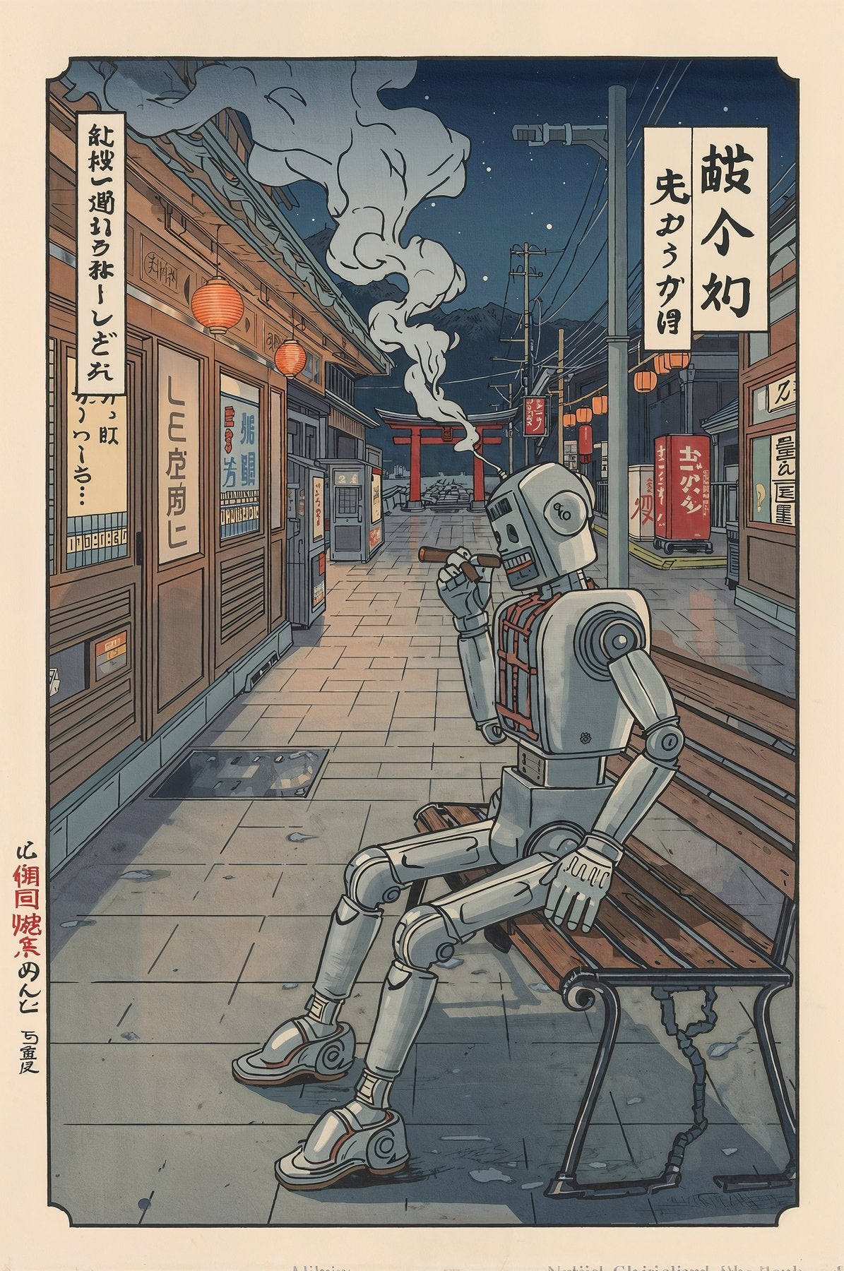 Sato Hageshi - Smoke Under the Lanterns - Tin Toys- Signed and numbered 8/10